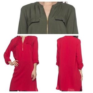 Red or Olive Front Zip Dress
